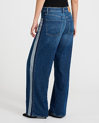 Low Slung Dark Wash Side Stripe Baggy Jeans Express