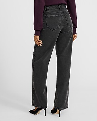High Waisted Black Wash Silver Studded Relaxed Straight Jeans