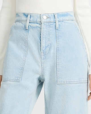 Mid Rise Light Wash Patch Pocket Barrel Jeans