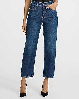 High Waisted Medium Wash Straight Ankle Jeans