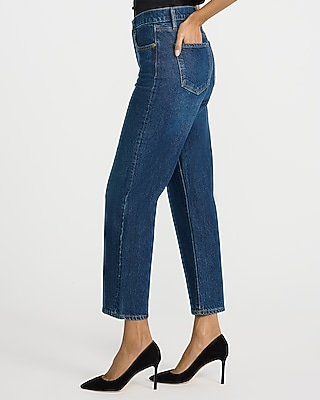 High Waisted Medium Wash Straight Ankle Jeans