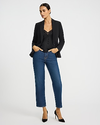 High Waisted Medium Wash Straight Ankle Jeans