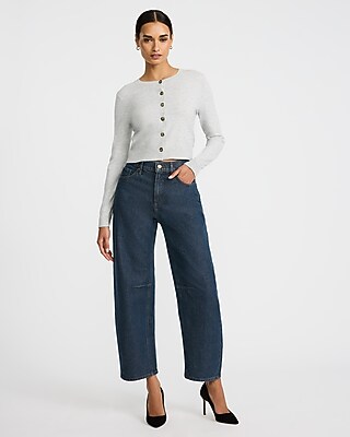 Mid Rise Medium Wash Barrel Jeans