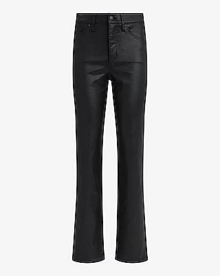 High Waisted Black Coated Straight Jeans