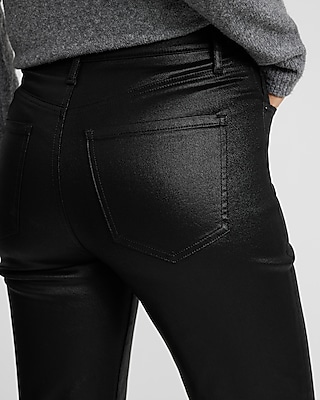 High Waisted Black Coated Straight Jeans