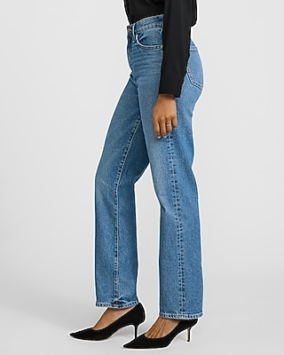 High Waisted Medium Wash Straight Jeans