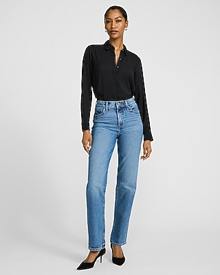 High Waisted Medium Wash Straight Jeans - image 4