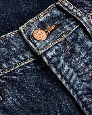 High Waisted Dark Wash Folded Hem Straight Jeans