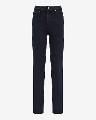 High Waisted Black Released Hem Straight Jeans