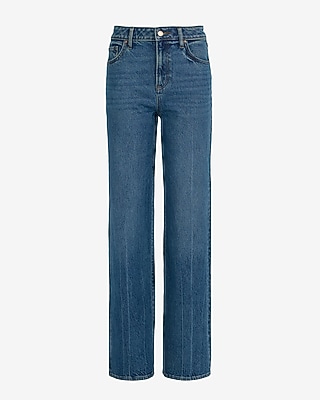 High Waisted Medium Wash Relaxed Straight Jeans