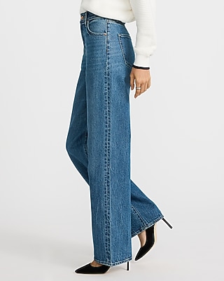 High Waisted Medium Wash Relaxed Straight Jeans