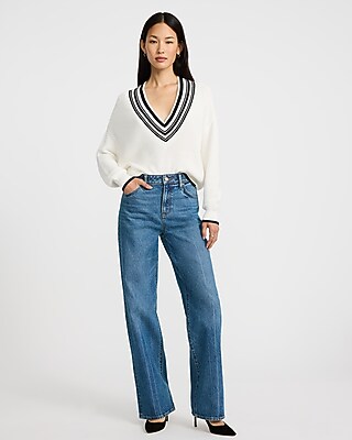 High Waisted Medium Wash Relaxed Straight Jeans