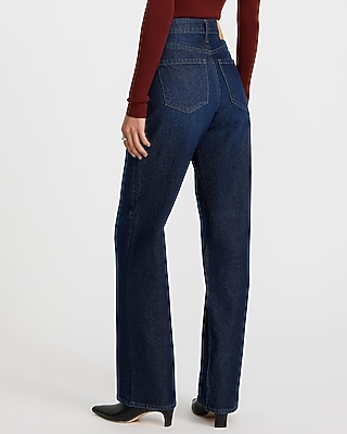 High Waisted Dark Wash Relaxed Straight Jeans