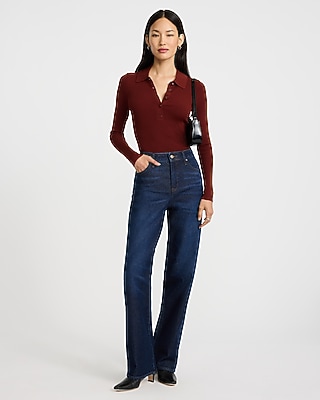 High Waisted Dark Wash Relaxed Straight Jeans