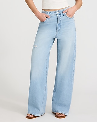 Low Slung Light Wash Ripped Baggy Jeans
