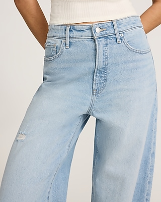 Low Slung Light Wash Ripped Baggy Jeans
