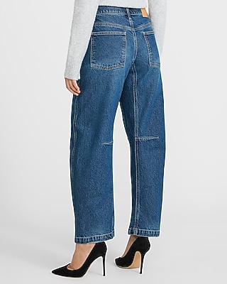 Mid Rise Medium Wash Utility Barrel Jeans