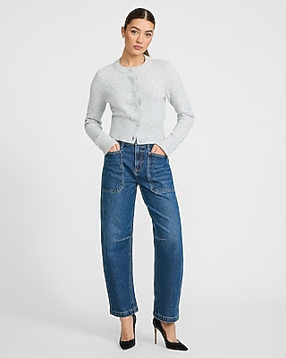 Mid Rise Medium Wash Utility Barrel Jeans