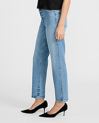 High Waisted Light Wash Straight Ankle Jeans