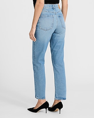 High Waisted Light Wash Straight Ankle Jeans