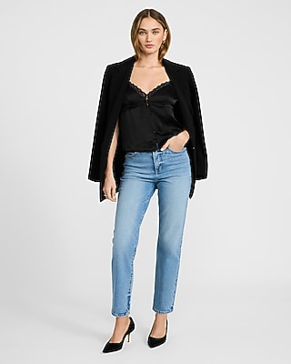 High Waisted Light Wash Straight Ankle Jeans