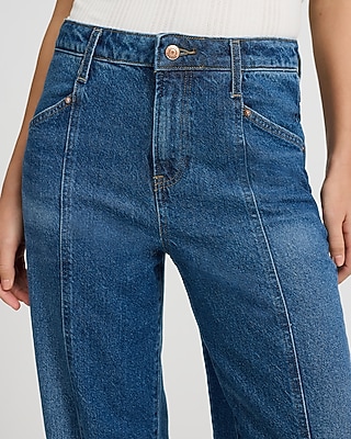 High Waisted Dark Wash Seamed Relaxed Straight Jeans