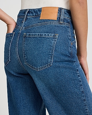 High Waisted Dark Wash Seamed Relaxed Straight Jeans