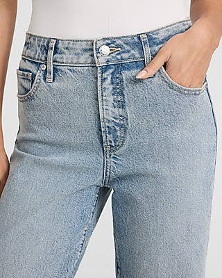 High Waisted Light Wash Relaxed Straight Jeans