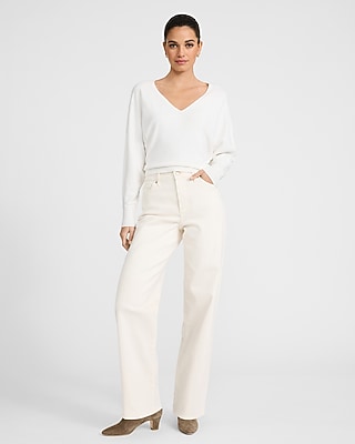 High Waisted Off White Relaxed Straight Jeans