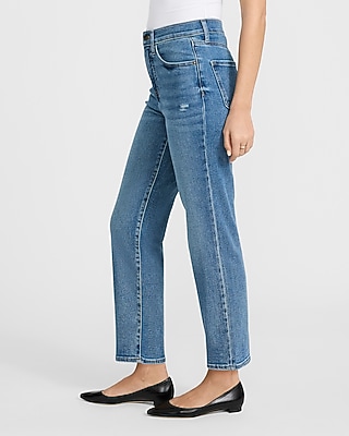 High Waisted Light Wash Straight Ankle Jeans