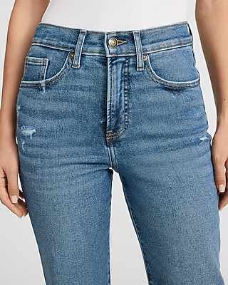 High Waisted Light Wash Straight Ankle Jeans