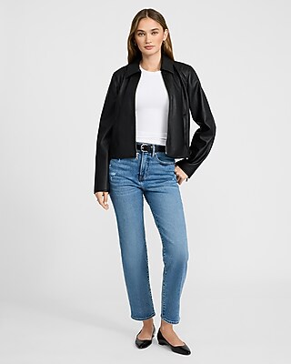 High Waisted Light Wash Straight Ankle Jeans