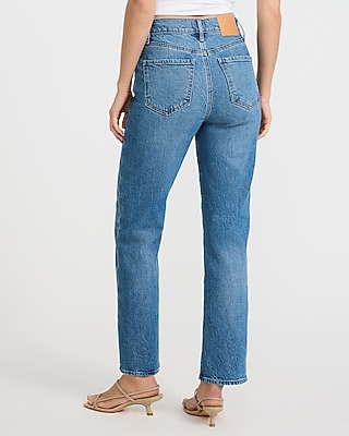 High Waisted Medium Wash Seamed Straight Ankle Jeans