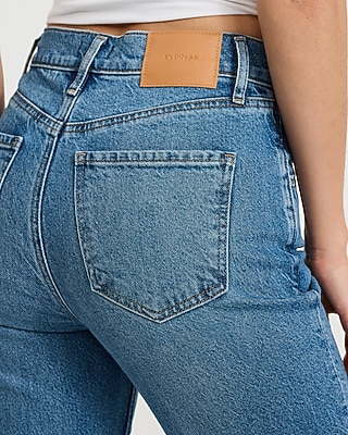 High Waisted Medium Wash Seamed Straight Ankle Jeans