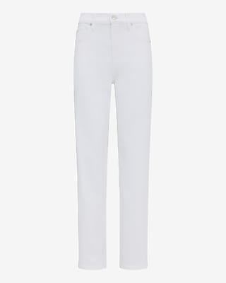 High Waisted White Straight Jeans