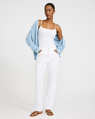 High Waisted White Straight Jeans - image 5