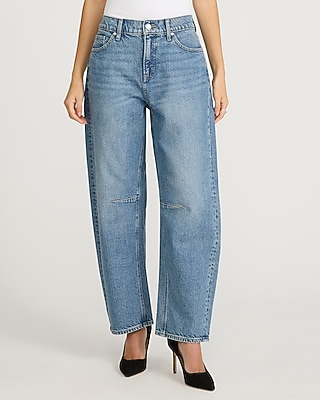 Mid Rise Light Wash Barrel Jeans
