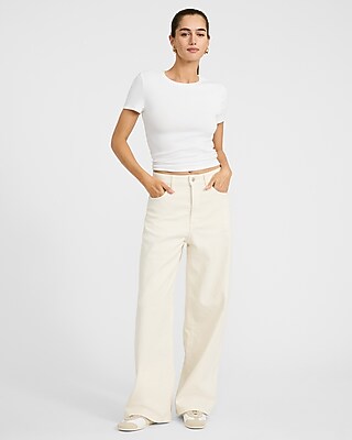Low Slung Ivory Baggy Jeans