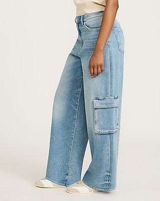 Low Slung Medium Wash Baggy Cargo Jeans