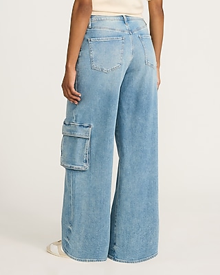 Low Slung Medium Wash Baggy Cargo Jeans