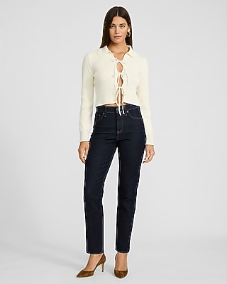 High Waisted Dark Wash Straight Ankle Jeans