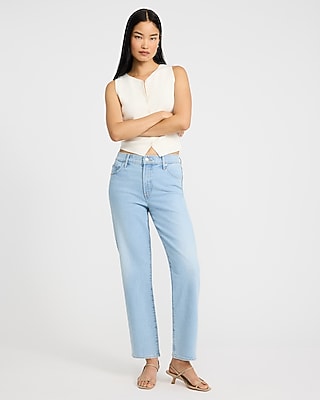 High Waisted Light Wash Straight Ankle Jeans