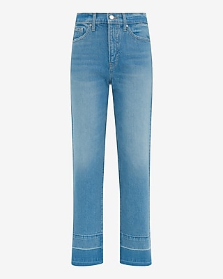 High Waisted Medium Wash Released Hem Straight Ankle Jeans