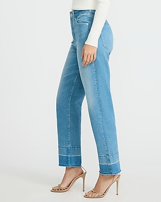 High Waisted Medium Wash Released Hem Straight Ankle Jeans