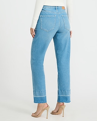 High Waisted Medium Wash Released Hem Straight Ankle Jeans