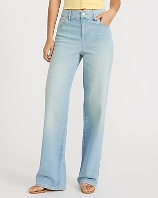 High Waisted Light Wash Relaxed Straight Jeans