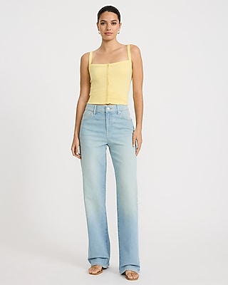 High Waisted Light Wash Relaxed Straight Jeans
