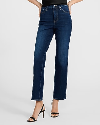 High Waisted Medium Wash Straight Ankle Jeans