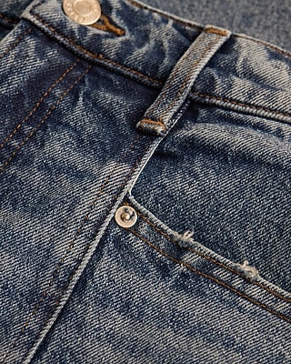 High Waisted Medium Wash Seam Detail Straight Ankle Jeans