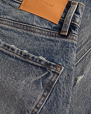 High Waisted Medium Wash Seam Detail Straight Ankle Jeans
